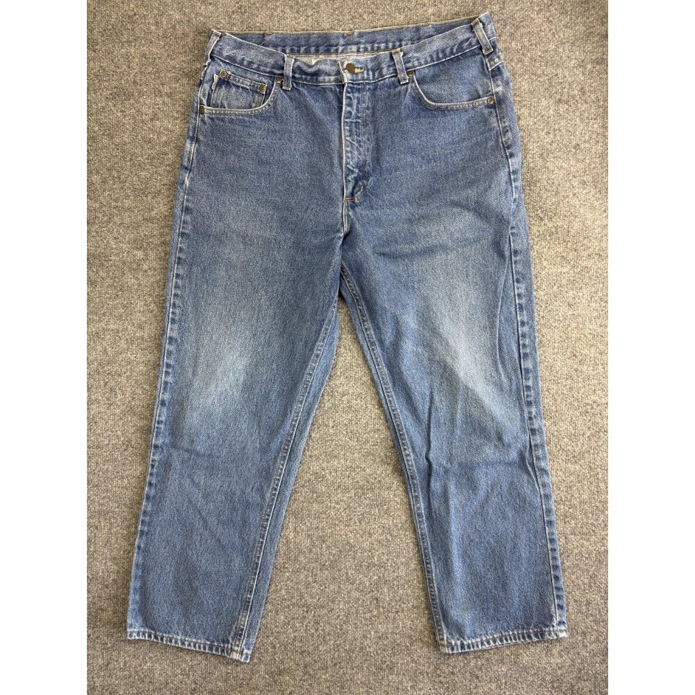 Carhartt Jeans Mens 38x30‎ Blue Made in USA Relaxed Fit Straight Leg B169 DST